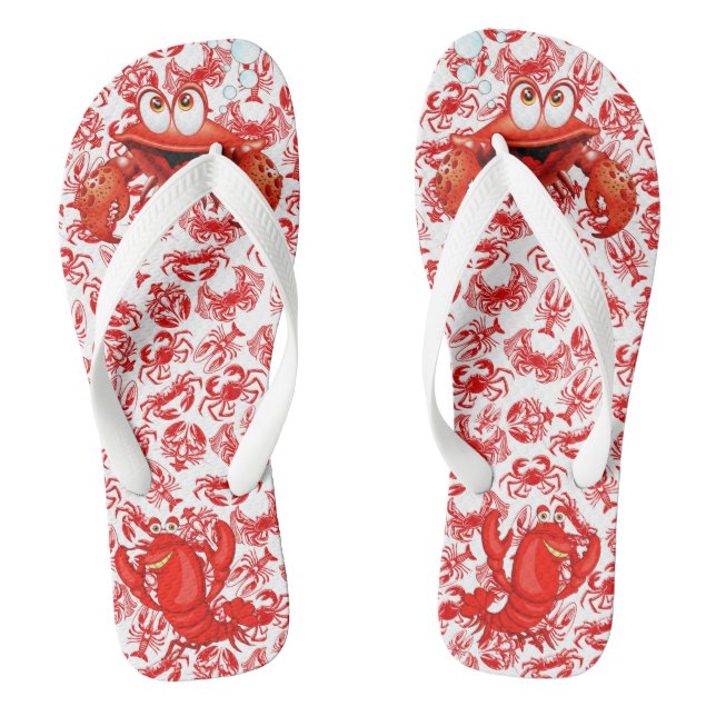 At The Sea Red Lobster And Crab Flip Flops (Footbed)