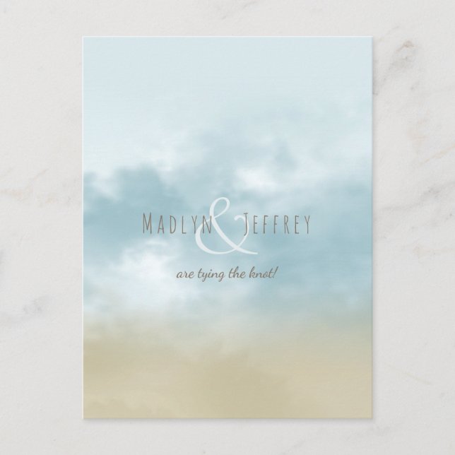 At the shore ocean beach wedding save the date announcement postcard (Front)