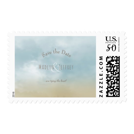 At the shore ocean beach wedding save the date postage