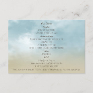 At the shore ocean surf beach wedding details enclosure card