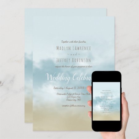 At the shore ocean surf beach wedding invitation