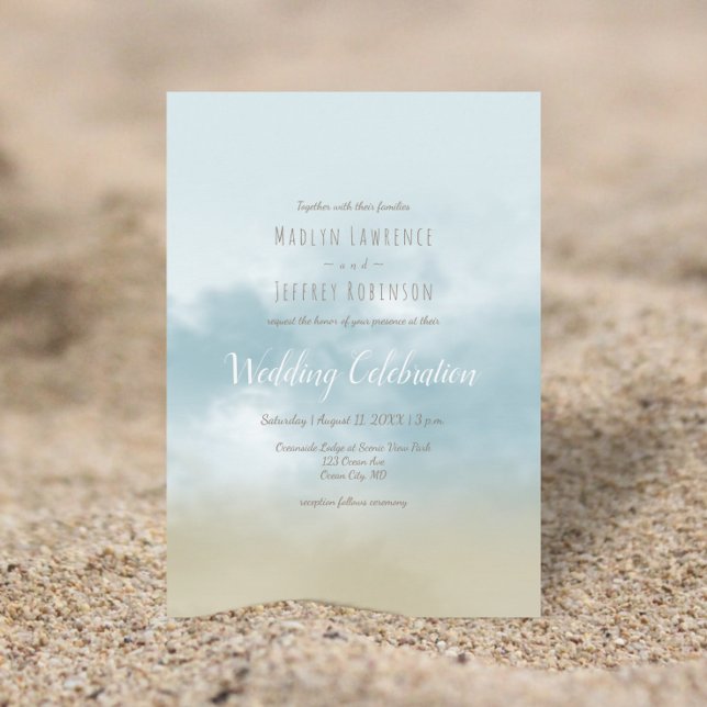 At the shore ocean surf beach wedding invitation