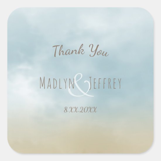 At the shore ocean surf beach wedding thank you square sticker