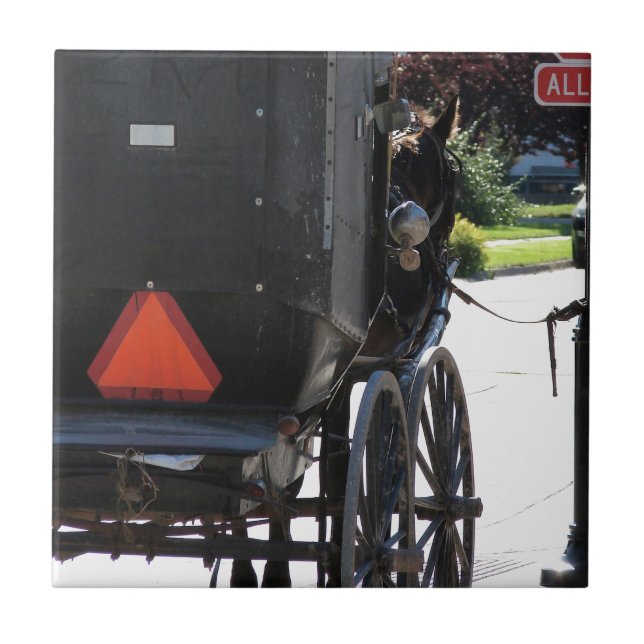 At the Stop Sign, An amish horse Tile (Front)