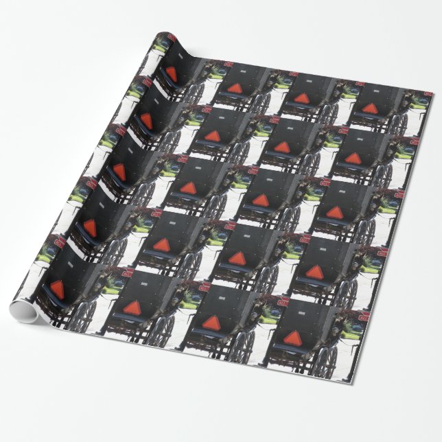 At the Stop Sign, An amish horse Wrapping Paper (Unrolled)
