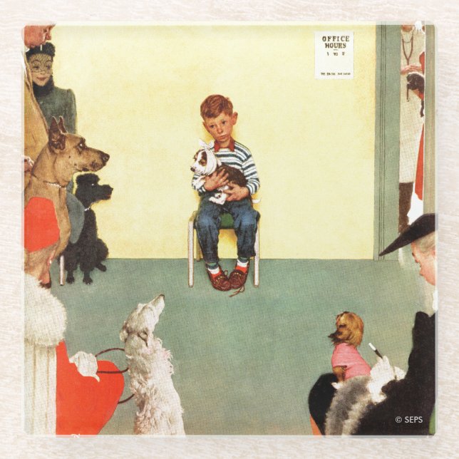 At The Vets by Norman Rockwell Glass Coaster (Front)