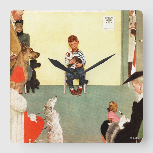 At The Vets by Norman Rockwell Square Wall Clock (Front)
