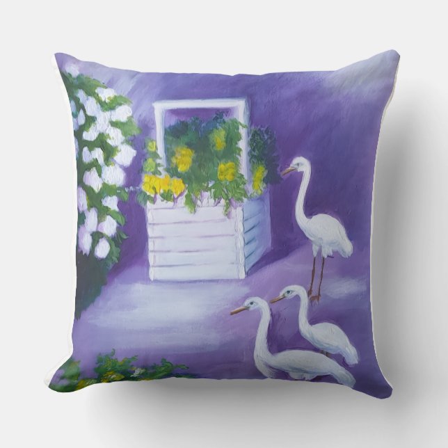 At the well at night throw pillow (Front)
