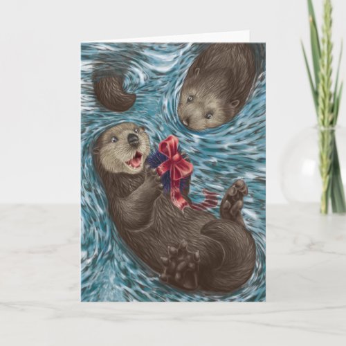 At West Coast Christmas Otters Holiday Card