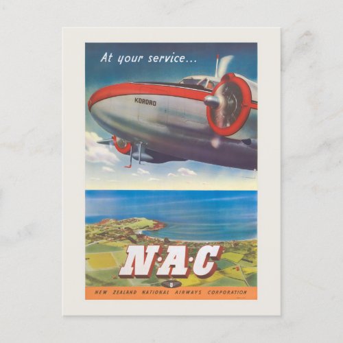 At your Service NAC New Zealand Vintage Poster Postcard