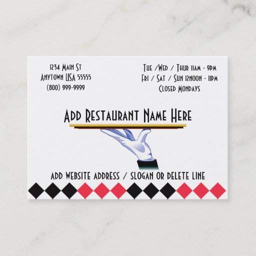 Customizable At Your Service Restaurant Business Cards
