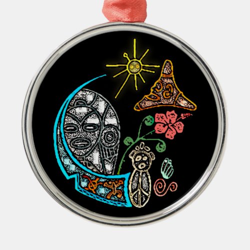 Atabey Taino Goddess Indigenous Symbols  Metal Ornament