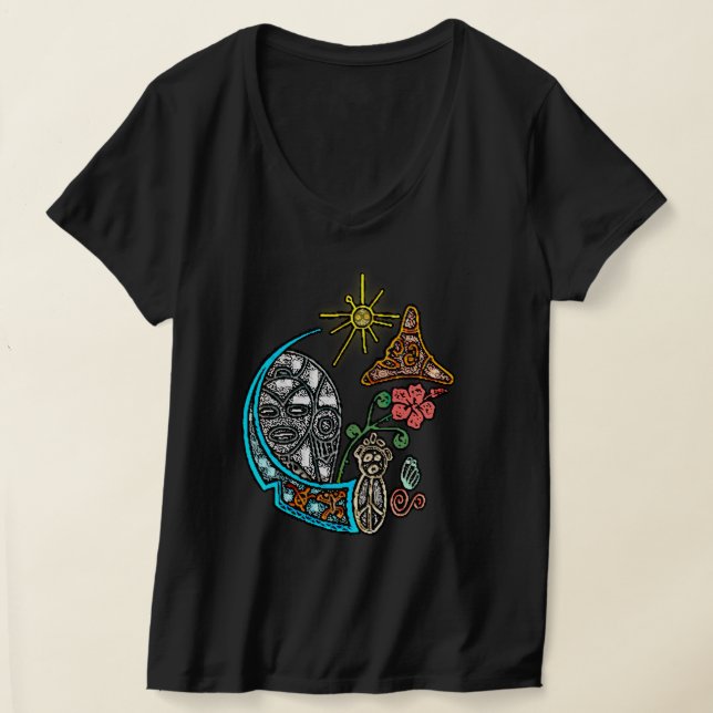 Atabey Taino Goddess Indigenous Symbols V-neck T-Shirt (Laydown)