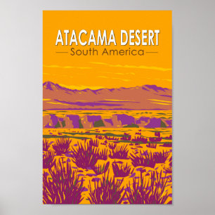 Atacama Desert Sunset South America Travel Vintage Poster