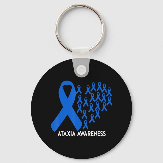 Ataxia Awareness blue ribbon Gift T-Shirt31  Keychain (Front)