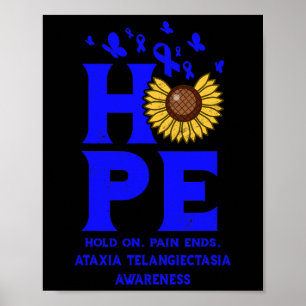 Ataxia Telangiectasia Blue Hope Vintage Sunflower  Poster