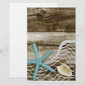 ATB TEAL STARFISH SHELLS NET BROWN BOARDWALK WOOD (Front/Back)