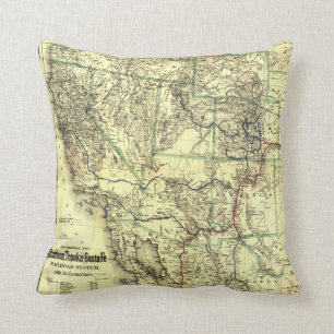 Atchison Topeka & Sante Fe Railroad MAP 1883 WEST Throw Pillow