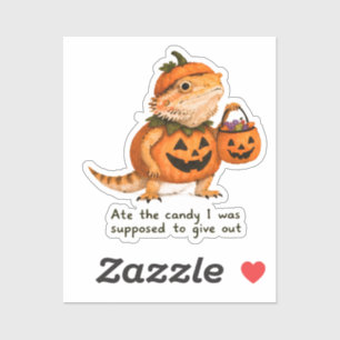 Ate The Candy Pumpkin Bearded Dragon Art Sticker