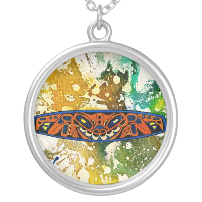 Athabascan Totem by Michael Moffa Silver Plated Necklace (Front)