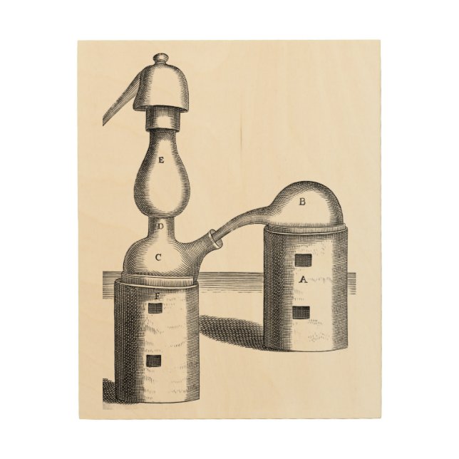 Athanor Alchemy Furnace and Alembic Flask Wood Wall Decor (Front)