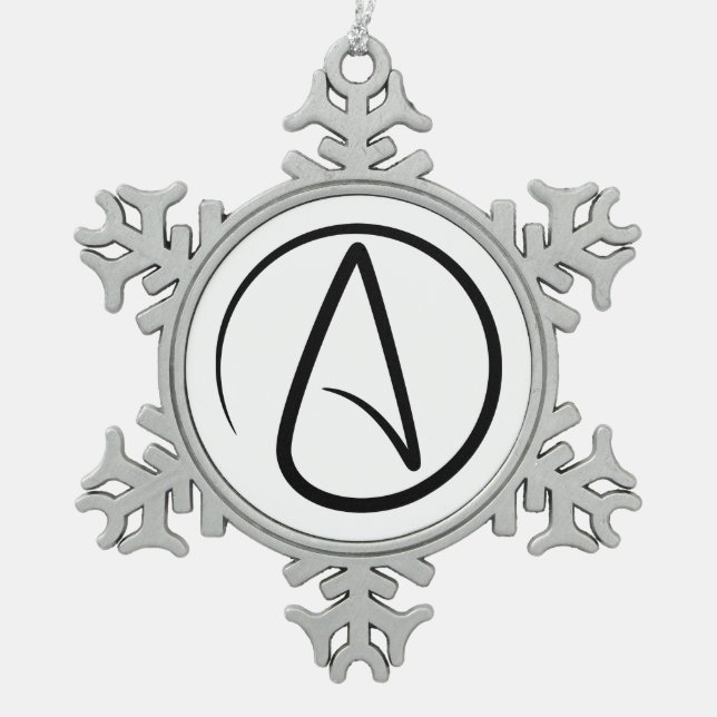 Atheism Symbol - Atheist Sign Snowflake Pewter Christmas Ornament (Front)