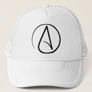 Atheism symbol: black on white trucker hat