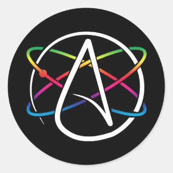 Atheist Atom Rainbow Classic Round Sticker by goldnsun at Zazzle