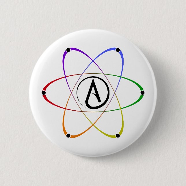 Atheist Atom Symbol Rainbow Black Button (Front)
