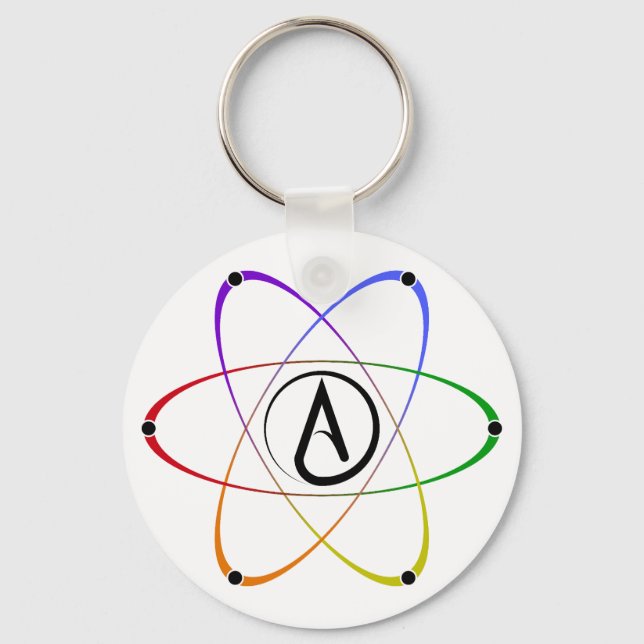 Atheist Atom Symbol Rainbow Black Keychain (Front)