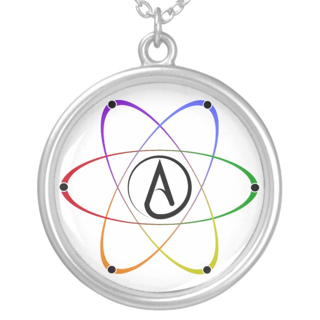 Atheist Atom Symbol Rainbow Black Silver Plated Necklace (Front)