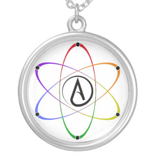 Atheist Atom Symbol Rainbow Black Silver Plated Necklace