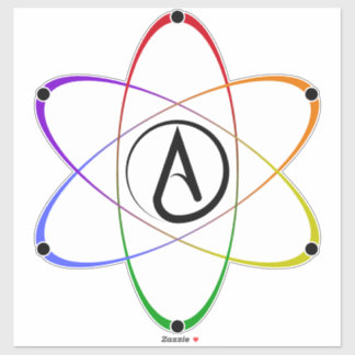 Atheist Atom Symbol Rainbow Black Sticker