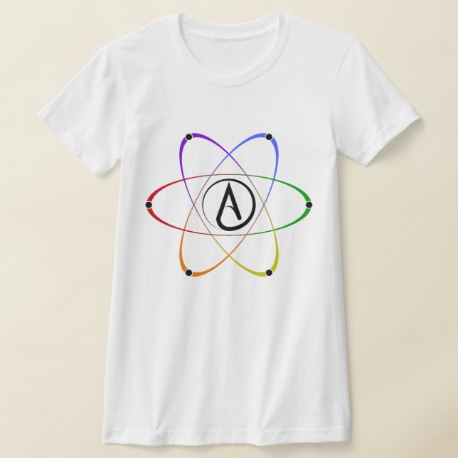 Atheist Atom Symbol Rainbow Black T-Shirt (Laydown)