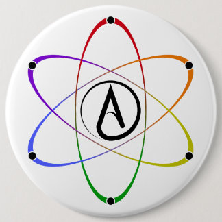 Atheist Atom Symbol Rainbow Button