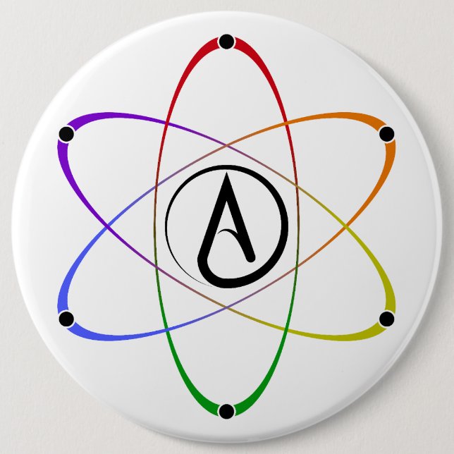 Atheist Atom Symbol Rainbow Button (Front)