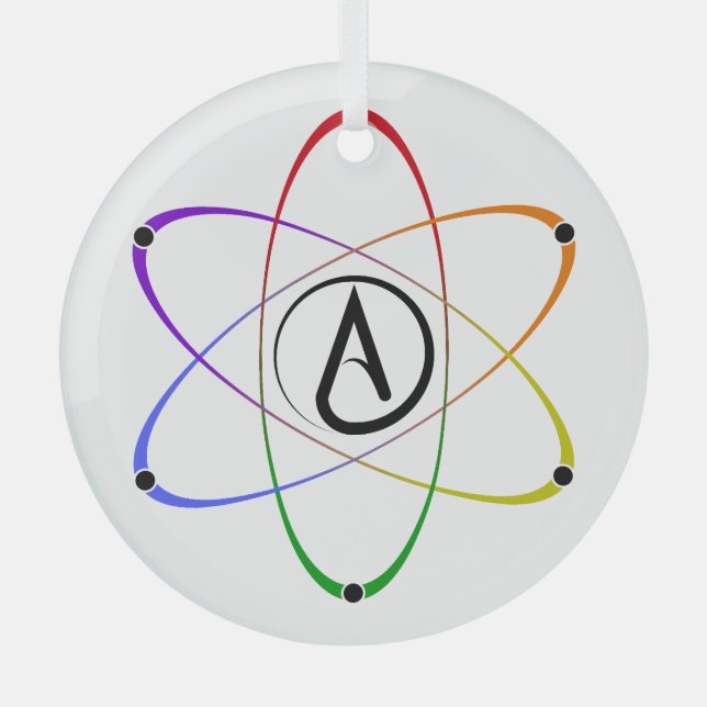 Atheist Atom Symbol Rainbow Glass Ornament (Front)