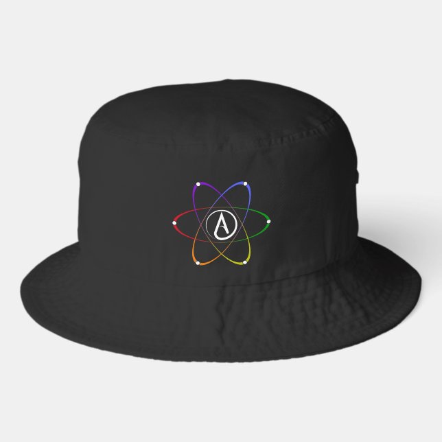 Atheist Atom Symbol Rainbow White Bucket Hat (Front)