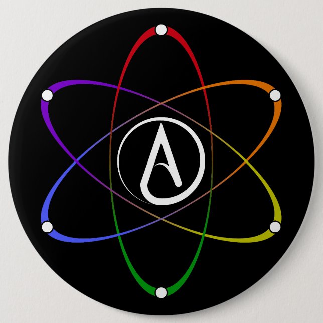 Atheist Atom Symbol Rainbow White Button (Front)