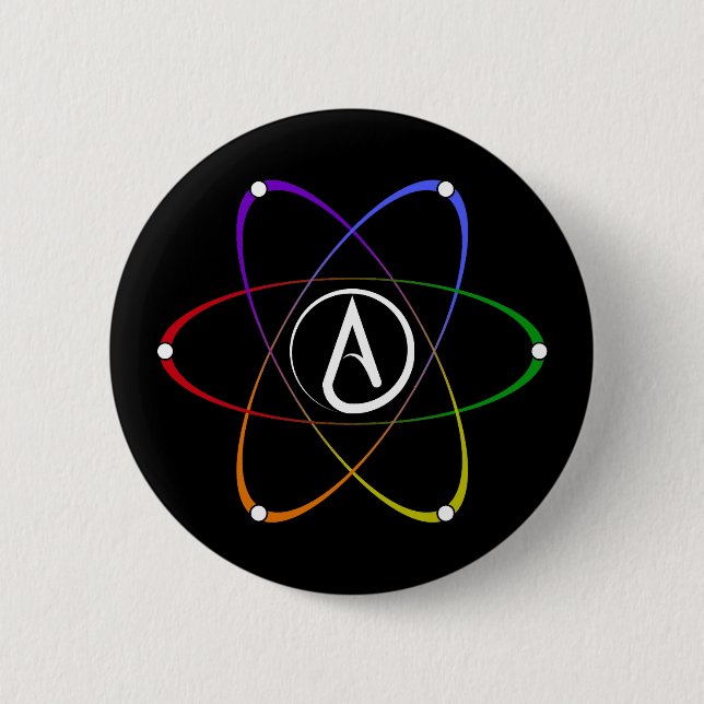 Atheist Atom Symbol Rainbow White Button (Front)