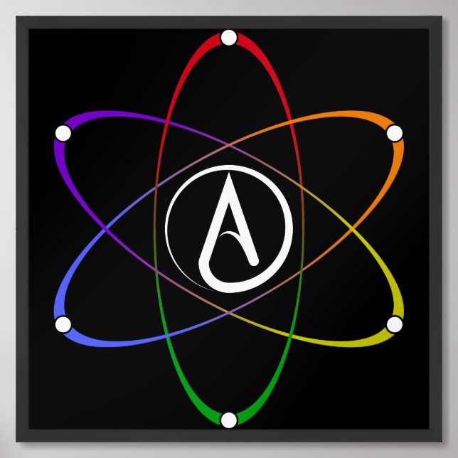 Atheist Atom Symbol Rainbow White Framed Art (Framed Front)