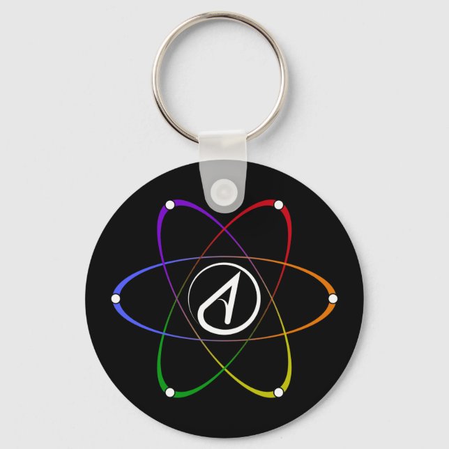 Atheist Atom Symbol Rainbow White Keychain (Front)