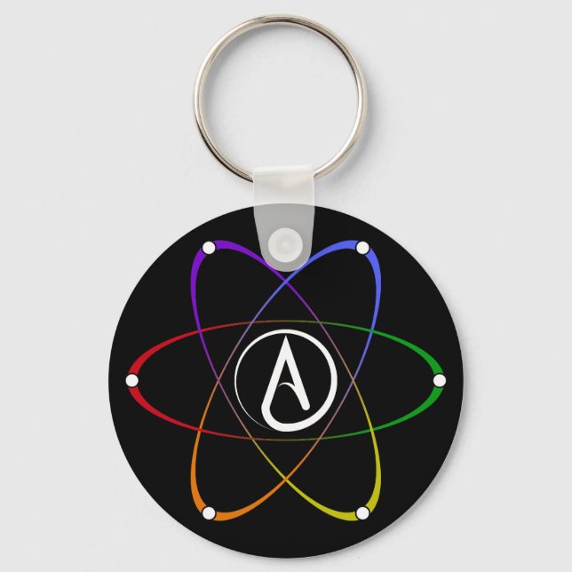 Atheist Atom Symbol Rainbow White Keychain (Front)