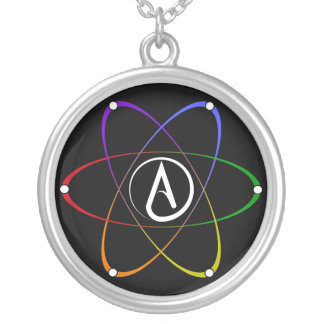Atheist Atom Symbol Rainbow White Silver Plated Necklace
