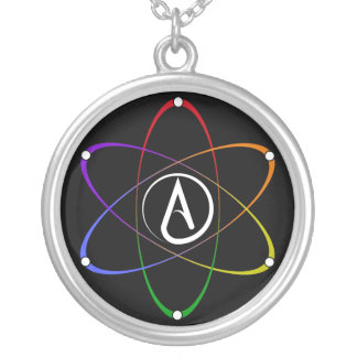 Atheist Atom Symbol Rainbow White Silver Plated Necklace
