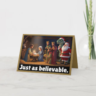 Atheist dinosaur and Santa Christmas Card