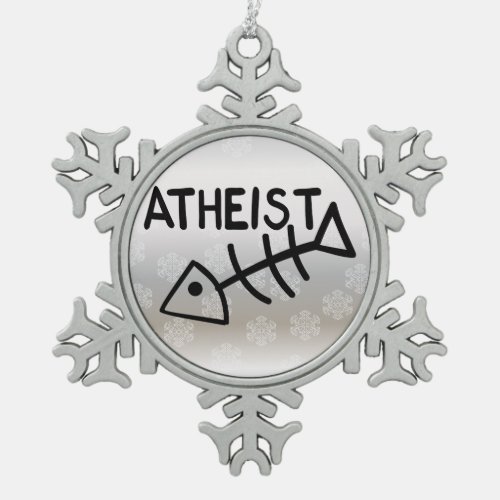 Atheist Fish Snowflake Pewter Christmas Ornament