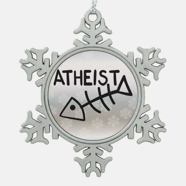Atheist Fish Snowflake Pewter Christmas Ornament (Front)