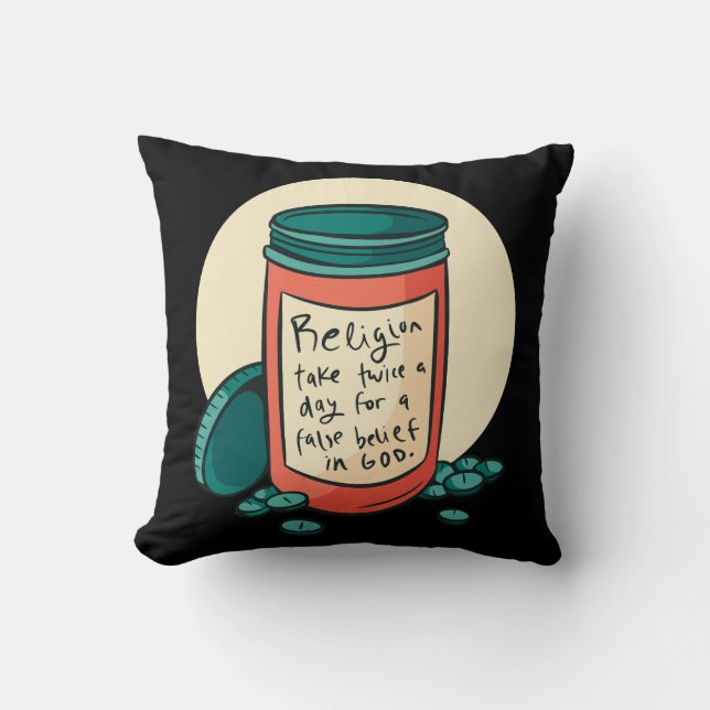 Atheist Religion Pills Throw Pillow (Front)