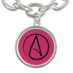 Atheist symbol: black on fuchsia charm bracelet